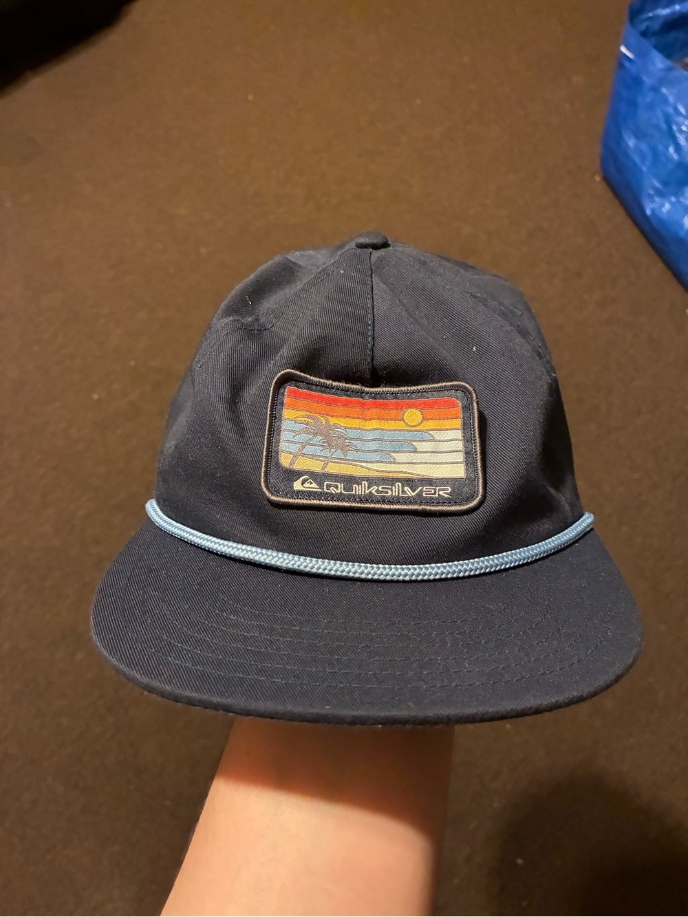 Quiksilver Navy Cap with Sunset Patch and Light Blue Trim